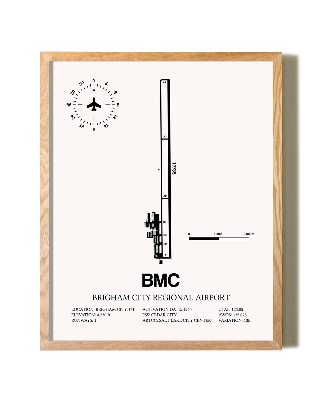 Brigham City Regional Airport framed print in natural wood frame