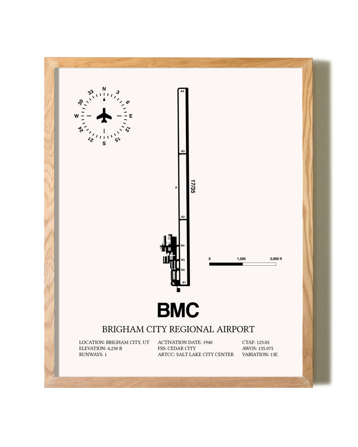 Brigham City Regional Airport framed print in natural wood frame
