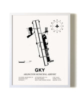 Arlington Municipal Airport airport map poster in oak frame