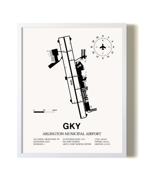 Arlington Municipal Airport airport map poster in oak frame