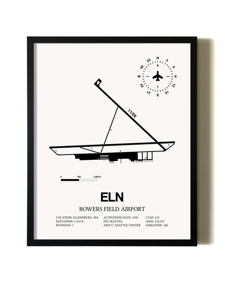 Framed Bowers Field Airport wall art poster in black frame
