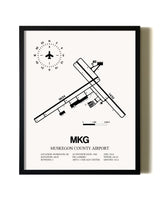 Framed Muskegon County Airport wall art poster in black frame