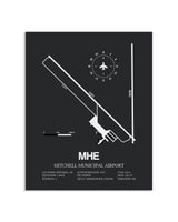 Gray Framed Mitchell Municipal Airport layout wall art poster