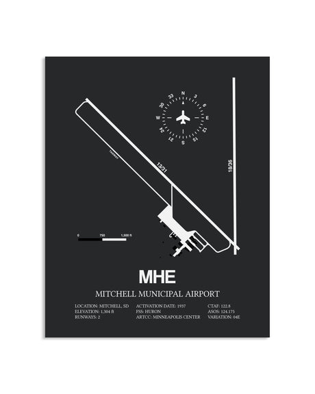 Gray Framed Mitchell Municipal Airport layout wall art poster