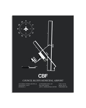 Gray Framed Council Bluffs Municipal Airport layout wall art poster