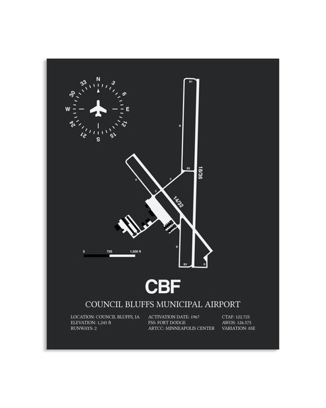 Gray Framed Council Bluffs Municipal Airport layout wall art poster