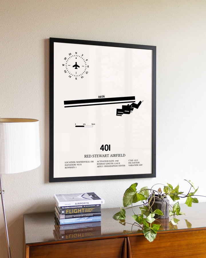 Red Stewart Airfield aviation wall décor in black wood frame
