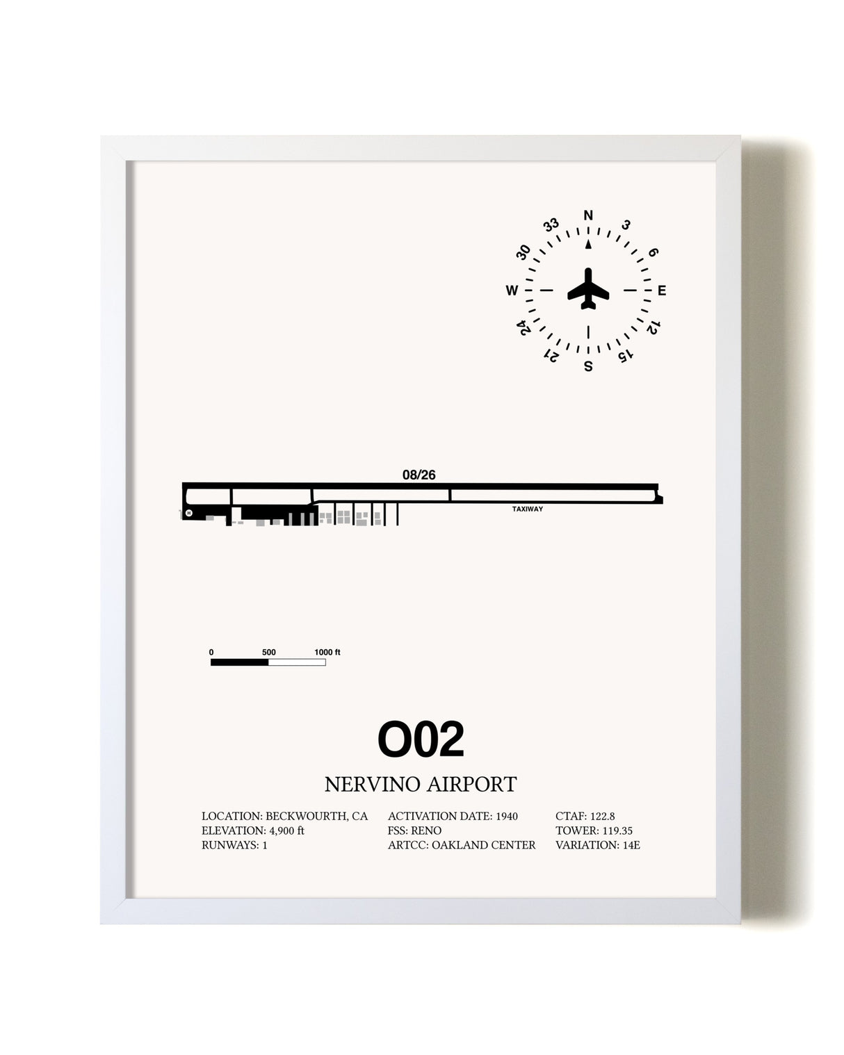 Nervino Airport airport map poster in oak frame
