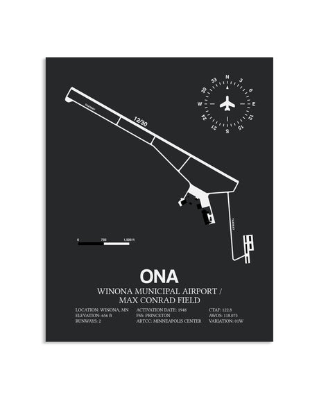 Gray Framed Winona Municipal Airport / Max Conrad Field layout wall art poster