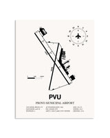 Gray Provo Municipal Airport framed poster displayed in an airplane hangar