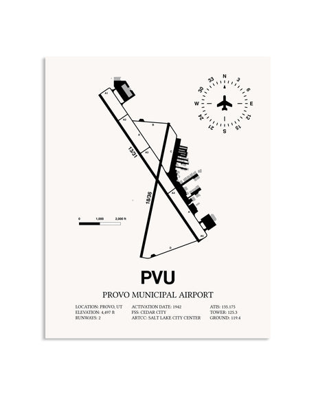 Gray Provo Municipal Airport framed poster displayed in an airplane hangar