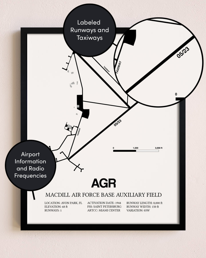 Framed MacDill Air Force Base Auxiliary Field layout wall art poster
