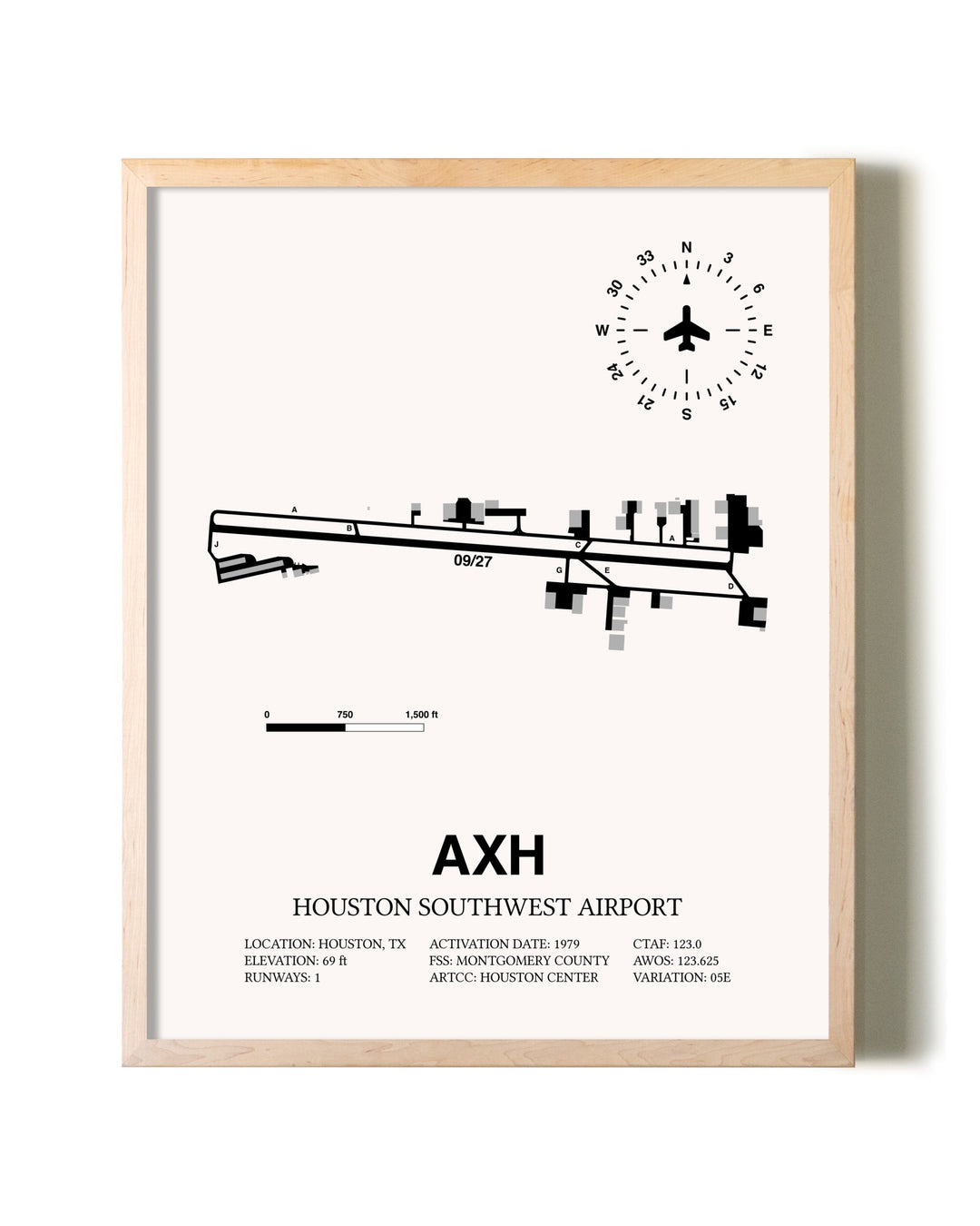 Houston Southwest Airport framed wall art in white frame