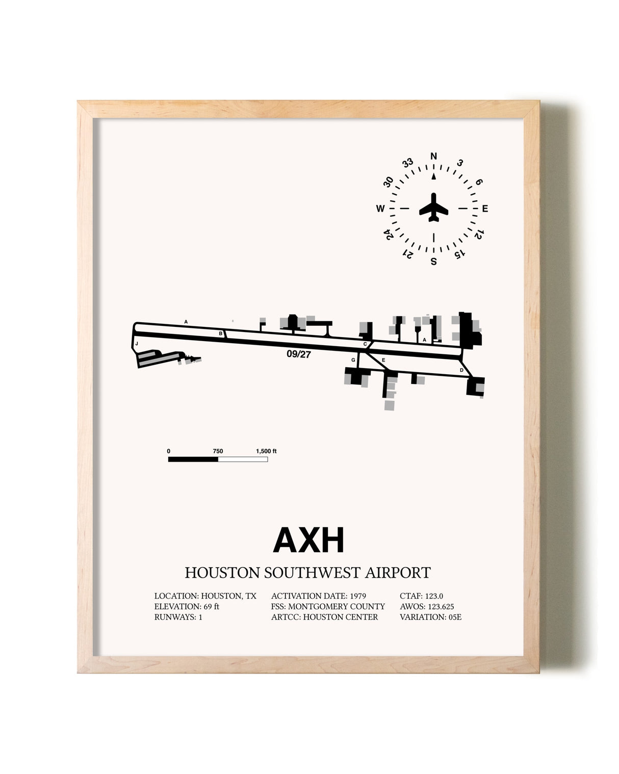 Houston Southwest Airport framed wall art in white frame
