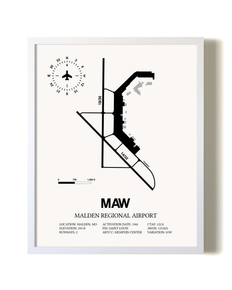 Malden Regional Airport airport map poster in oak frame