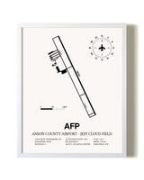 Anson County Airport - Jeff Cloud Field airport map poster in oak frame