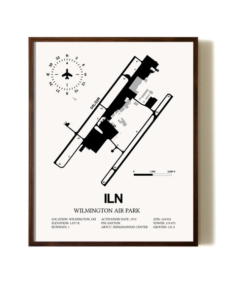 Wilmington Air Park aviation print in walnut frame
