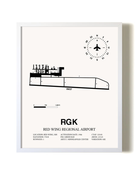 Red Wing Regional Airport airport map poster in oak frame