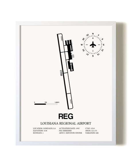 Louisiana Regional Airport airport map poster in oak frame