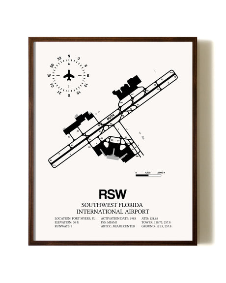 Southwest Florida International Airport aviation print in walnut frame
