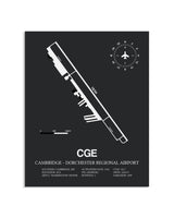Gray Framed Cambridge-Dorchester Regional Airport layout wall art poster