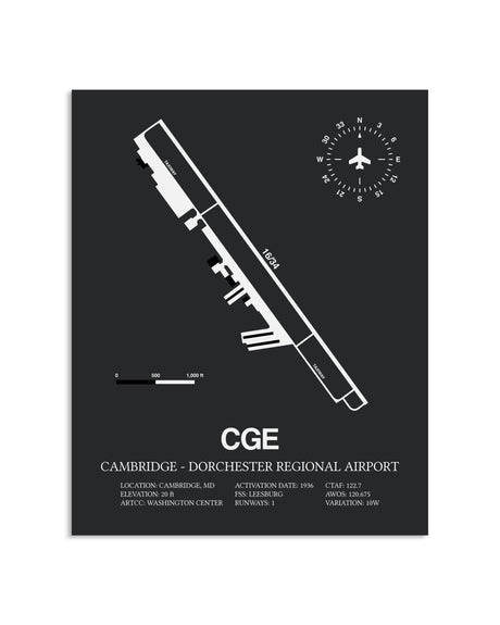 Gray Framed Cambridge-Dorchester Regional Airport layout wall art poster
