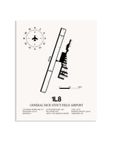 Gray General Dick Stout Field Airport framed poster displayed in an airplane hangar
