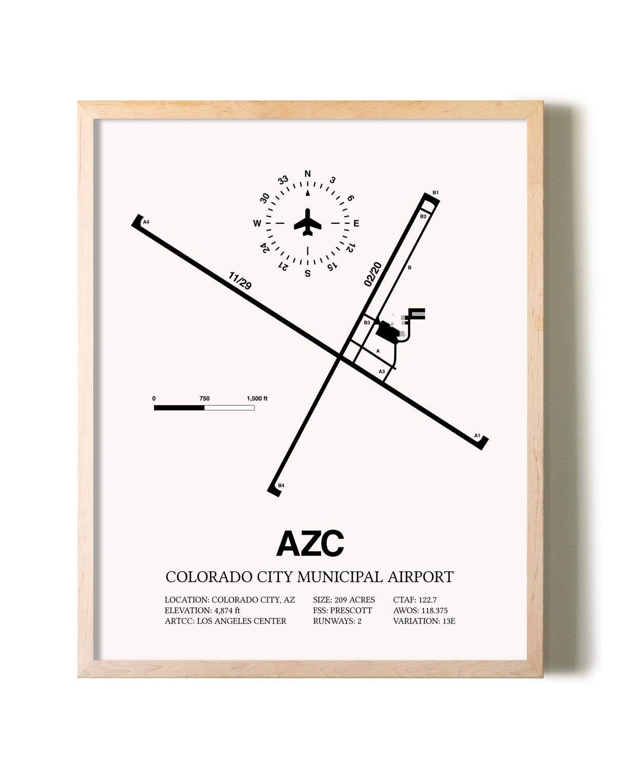 Colorado City Municipal Airport framed wall art in white frame