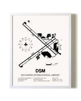 Des Moines International Airport airport map poster in oak frame