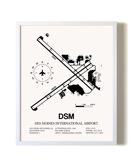 Des Moines International Airport airport map poster in oak frame