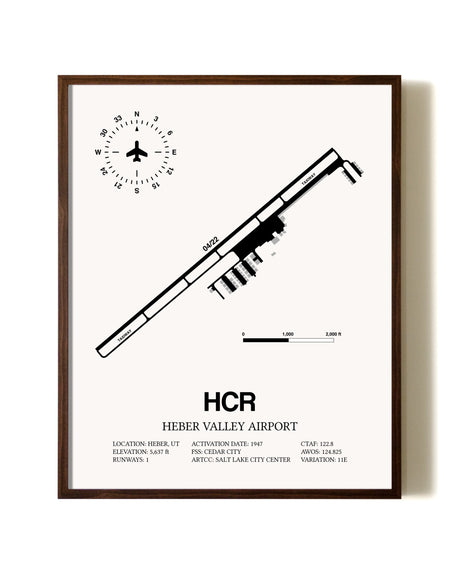 Heber Valley Airport aviation print in walnut frame