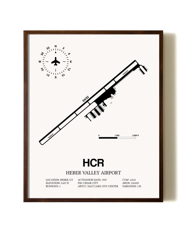 Heber Valley Airport aviation print in walnut frame
