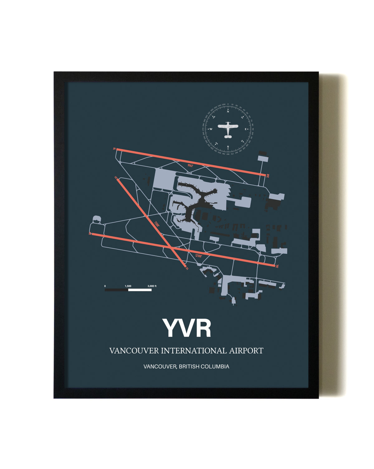 Slate Framed Vancouver International Airport wall art poster in black frame
