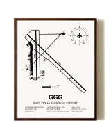 East Texas Regional Airport aviation print in walnut frame