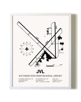 Southern Wisconsin Regional Airport airport map poster in oak frame