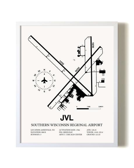 Southern Wisconsin Regional Airport airport map poster in oak frame