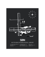 Gray Framed South Bend International Airport layout wall art poster