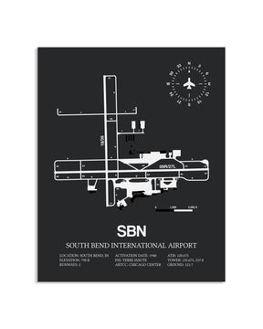 Gray Framed South Bend International Airport layout wall art poster