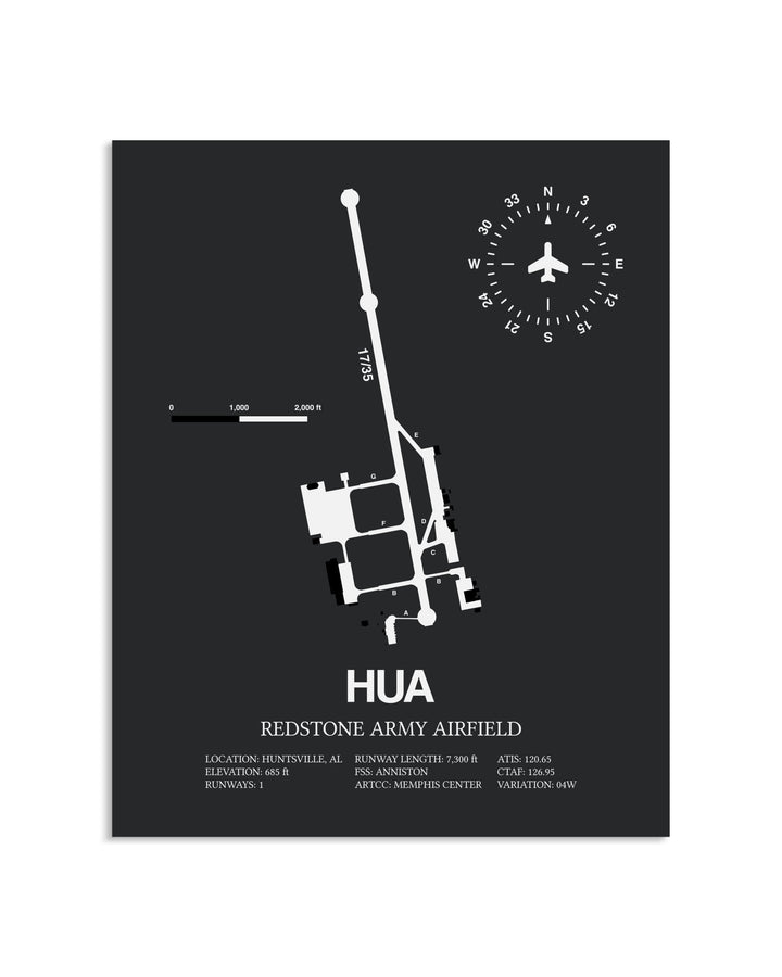 Gray Framed Redstone Army Airfield layout wall art poster