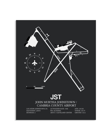 Gray Framed John Murtha Johnstown / Cambria County Airport layout wall art poster