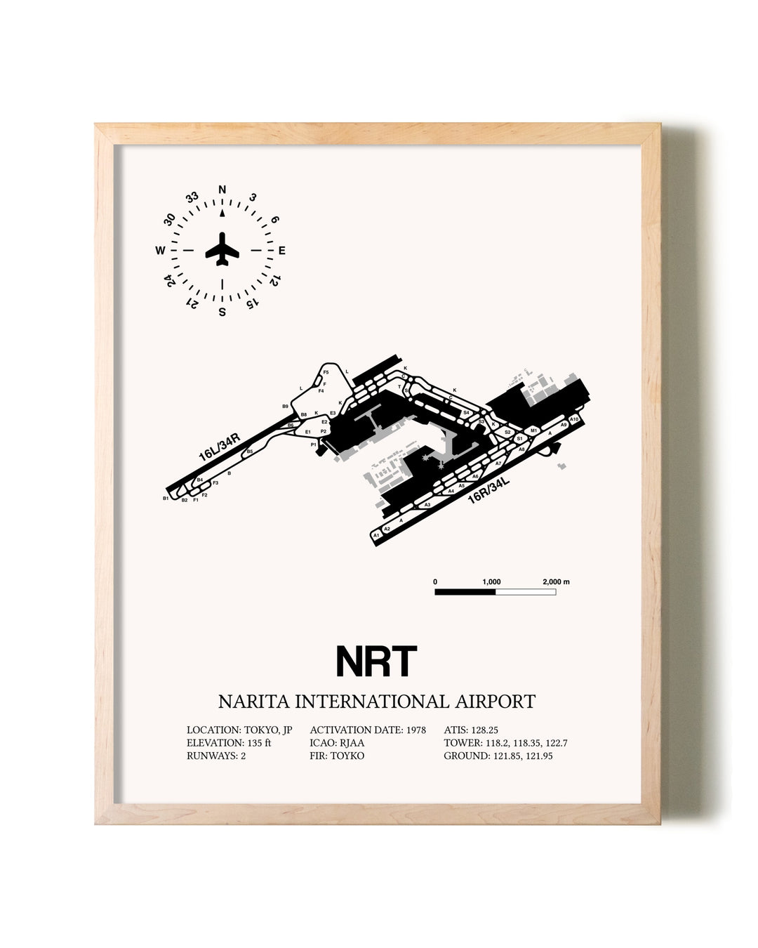 Narita International Airport framed wall art in white frame
