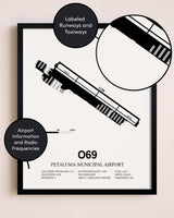 Framed Petaluma Municipal Airport layout wall art poster