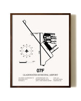 Gladewater Municipal Airport aviation print in walnut frame