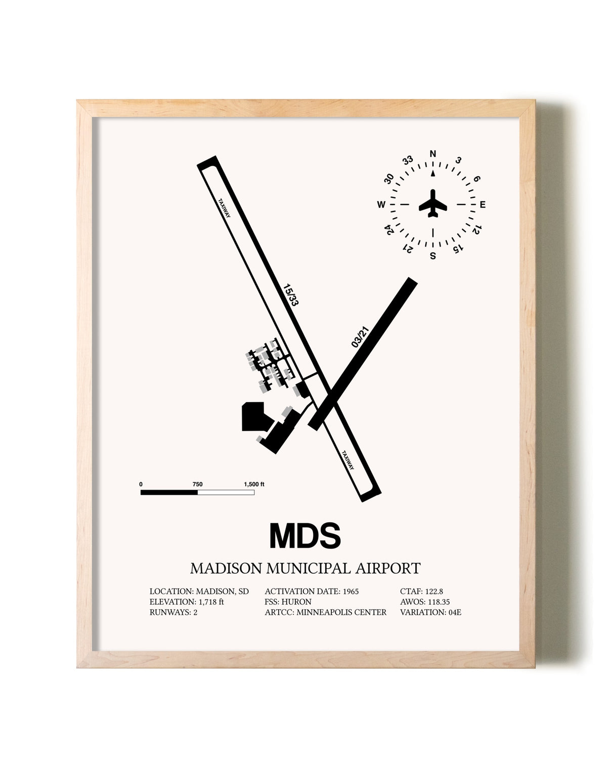 Madison Municipal Airport framed wall art in white frame