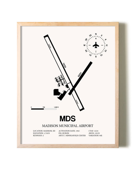 Madison Municipal Airport framed wall art in white frame
