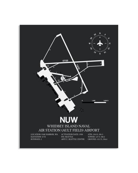 Gray Framed Whidbey Island Naval Air Station (Ault Field) Airport layout wall art poster