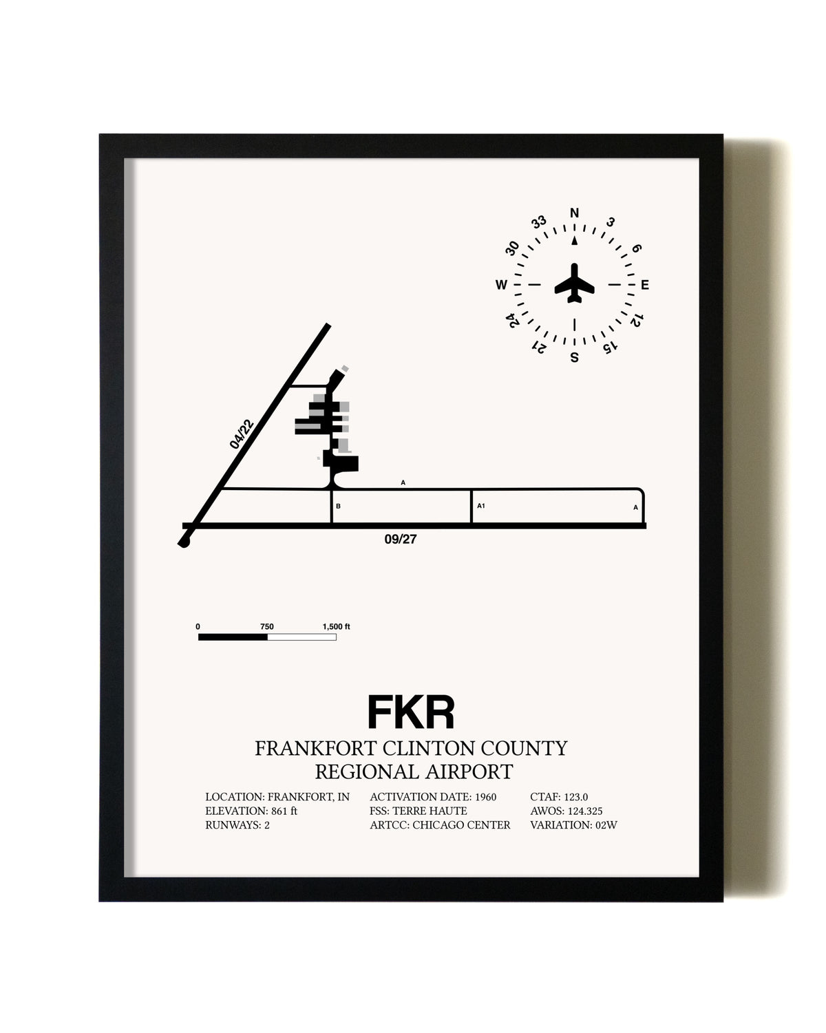 Framed Frankfort Clinton County Regional Airport wall art poster in black frame