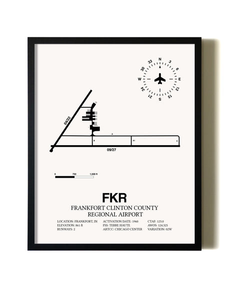 Framed Frankfort Clinton County Regional Airport wall art poster in black frame