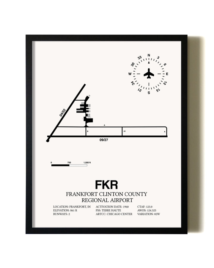 Framed Frankfort Clinton County Regional Airport wall art poster in black frame