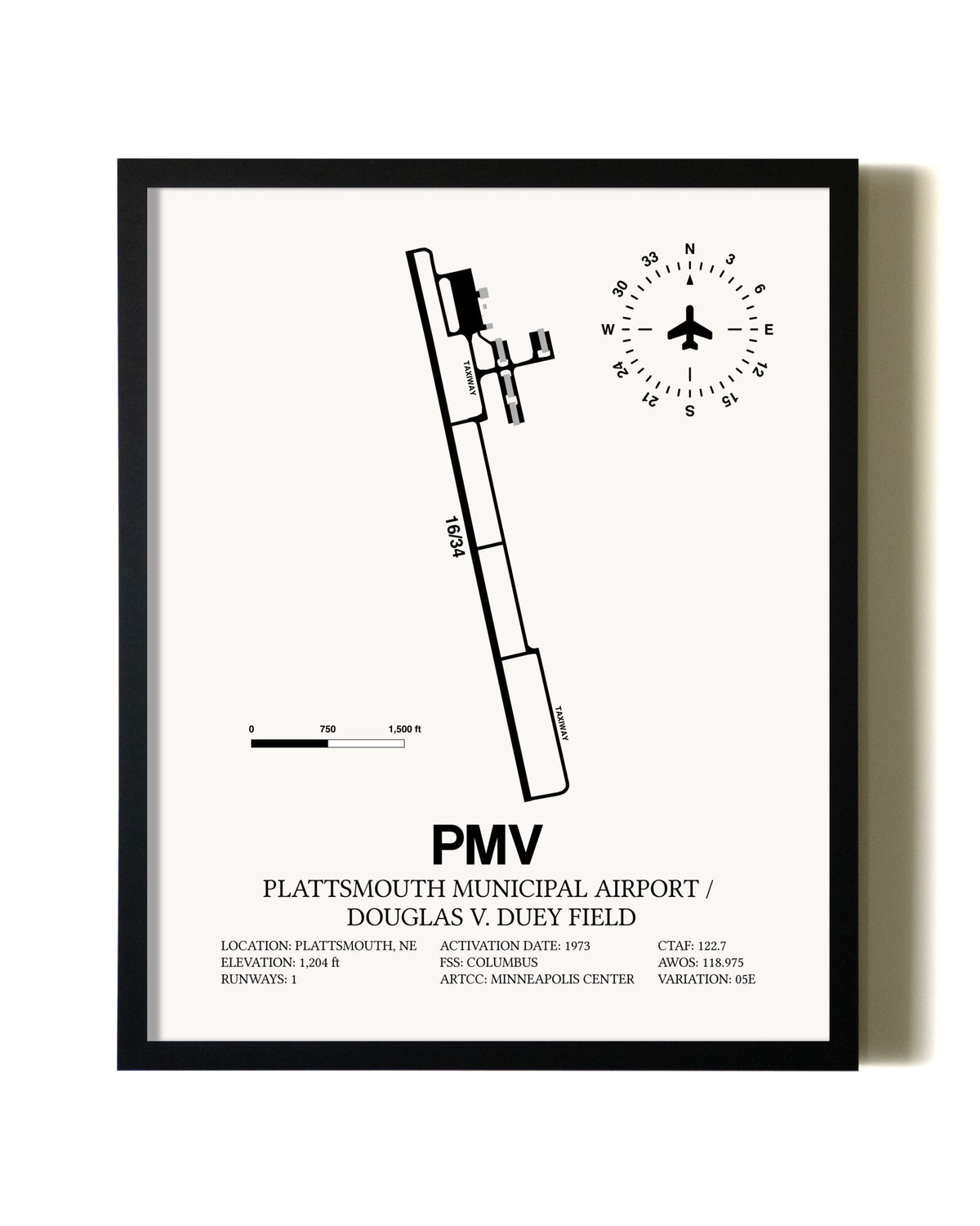 Framed Plattsmouth Municipal Airport / Douglas V. Duey Field wall art poster in black frame